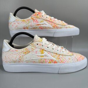 Lakai Newport Porous Walker Mens 9 Skateboard Shoes White Splatter Paint Sneaker